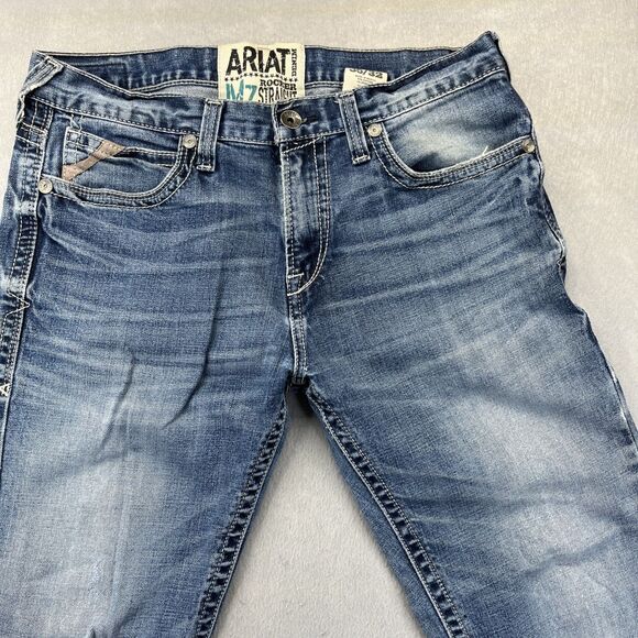 Ariat M7 Jeans Mens 35x32 Blue Rocker Straight Leg Denim Medium Wash Western - Picture 3 of 16